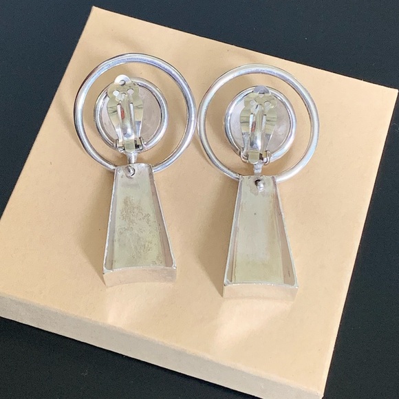 Silver Geometric Earrings Circa 1980's - Picture 3 of 11